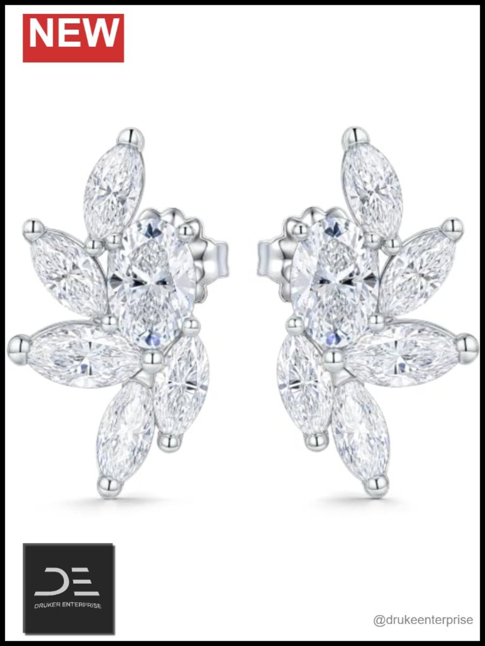 Moissanite Stud Earrings 925 Sterling Silver Oval Marquise